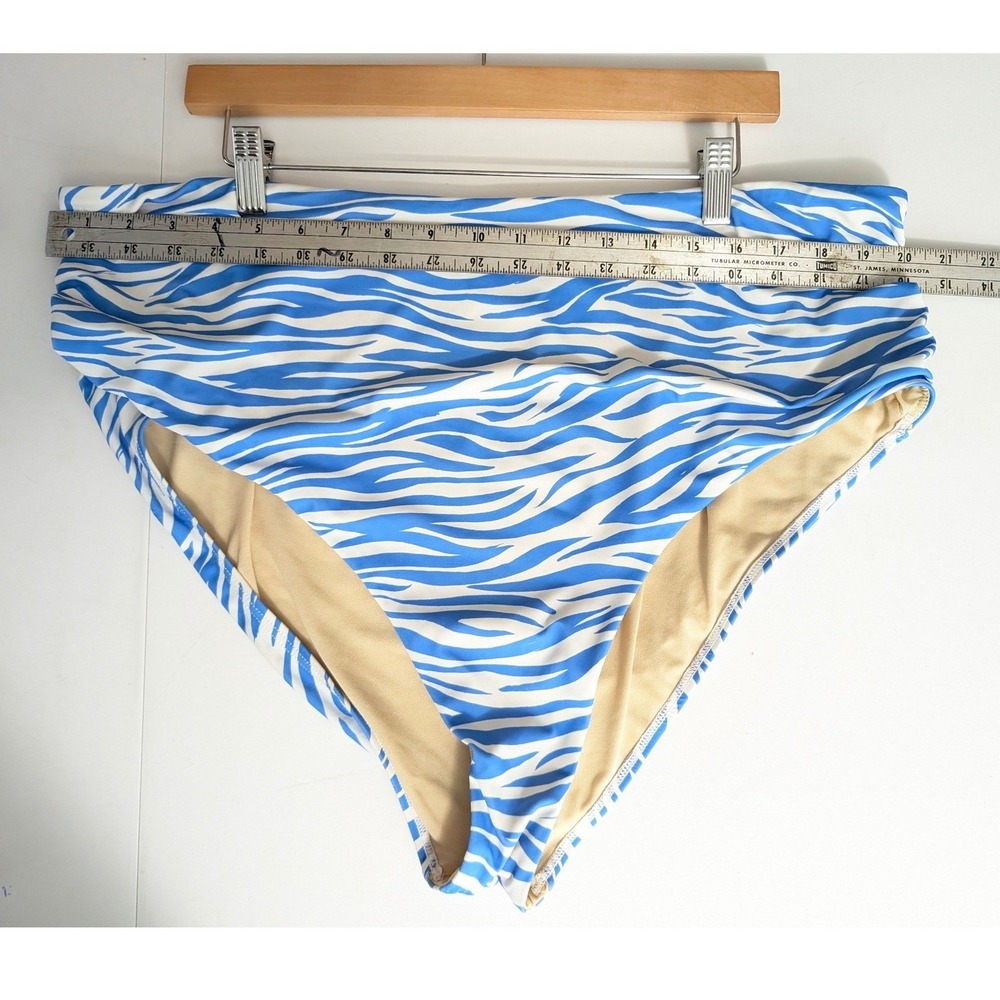 Blue White Zebra Print High Waisted Bikini Set Twist Front Ruched Swimsuit - Picture 10 of 10
